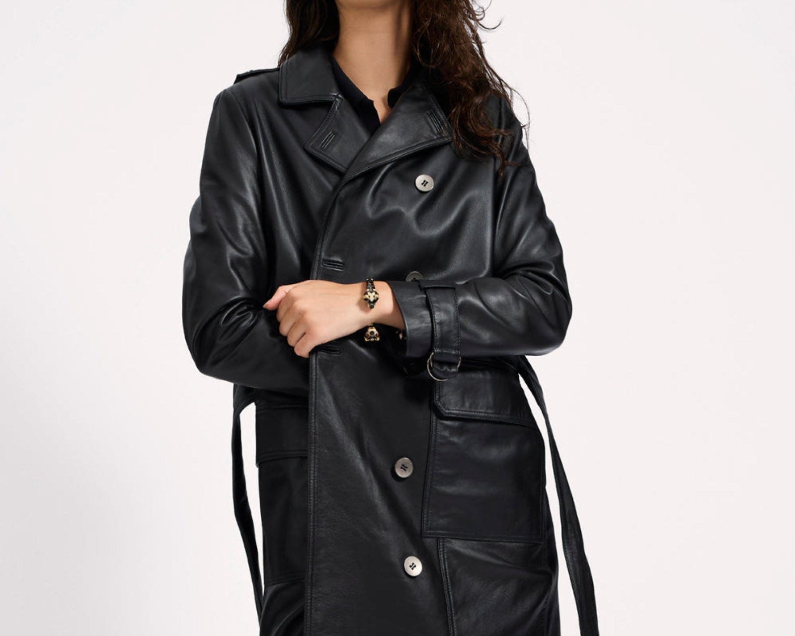 Supermodel Leather Trench Coat - Black