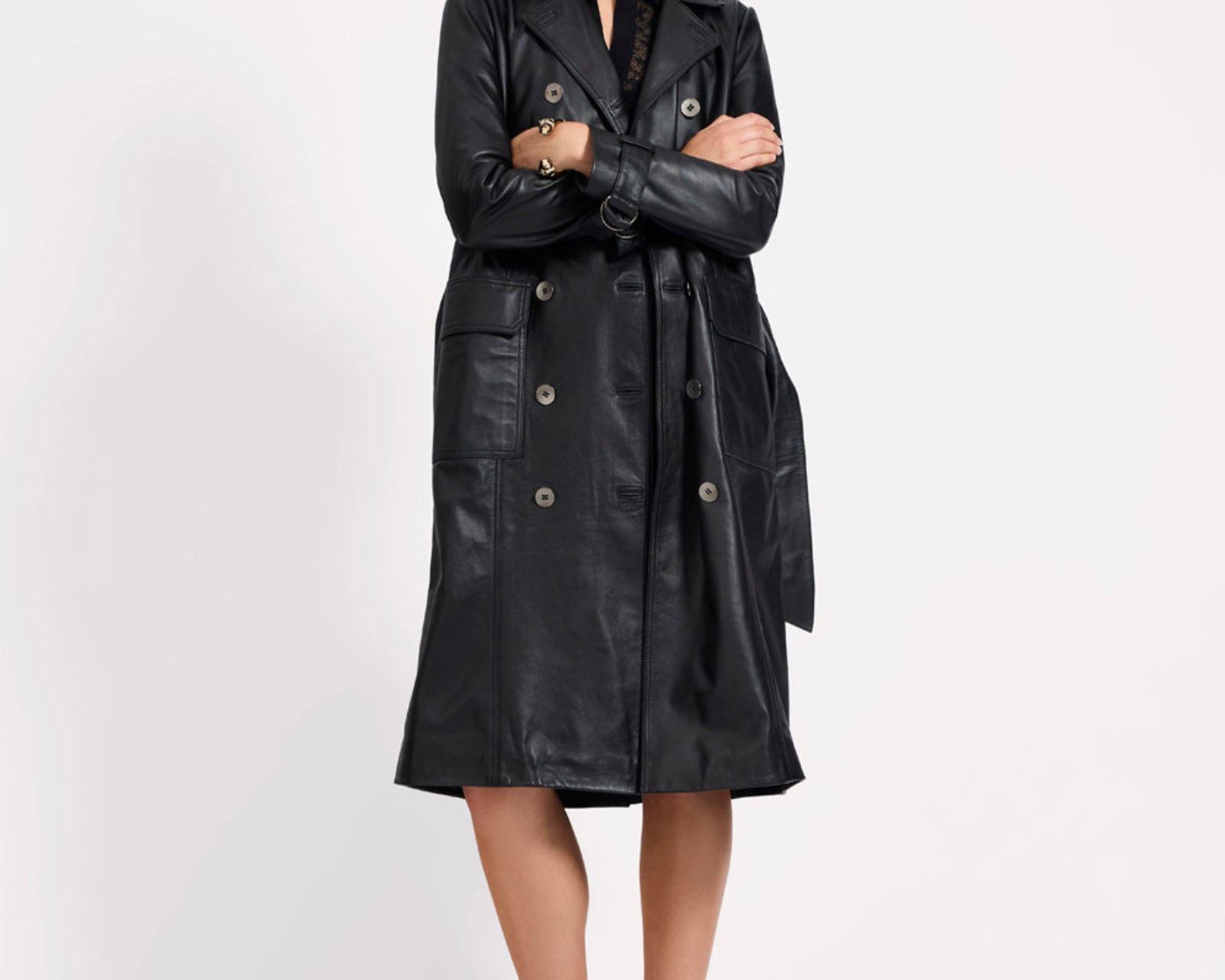 Supermodel Leather Trench Coat - Black