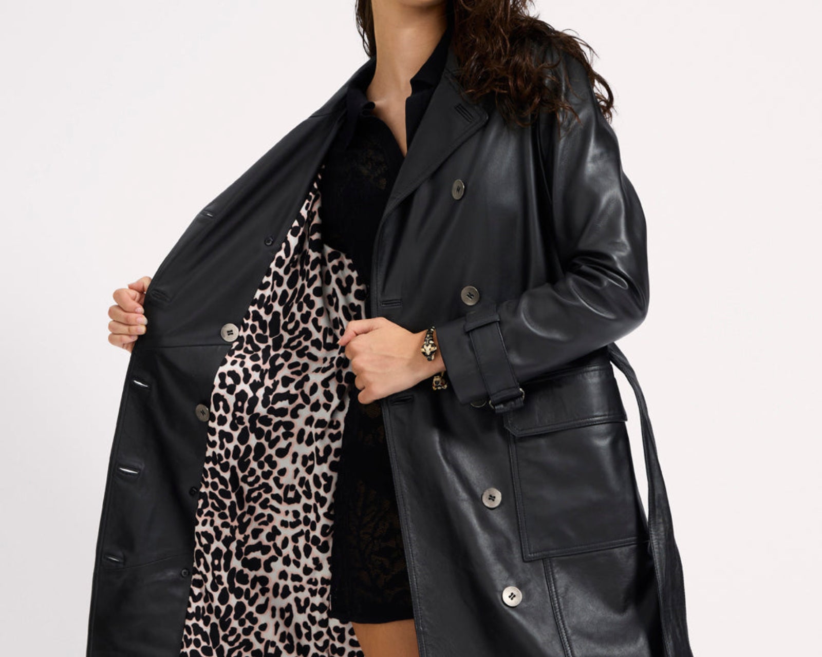 Supermodel Leather Trench Coat - Black