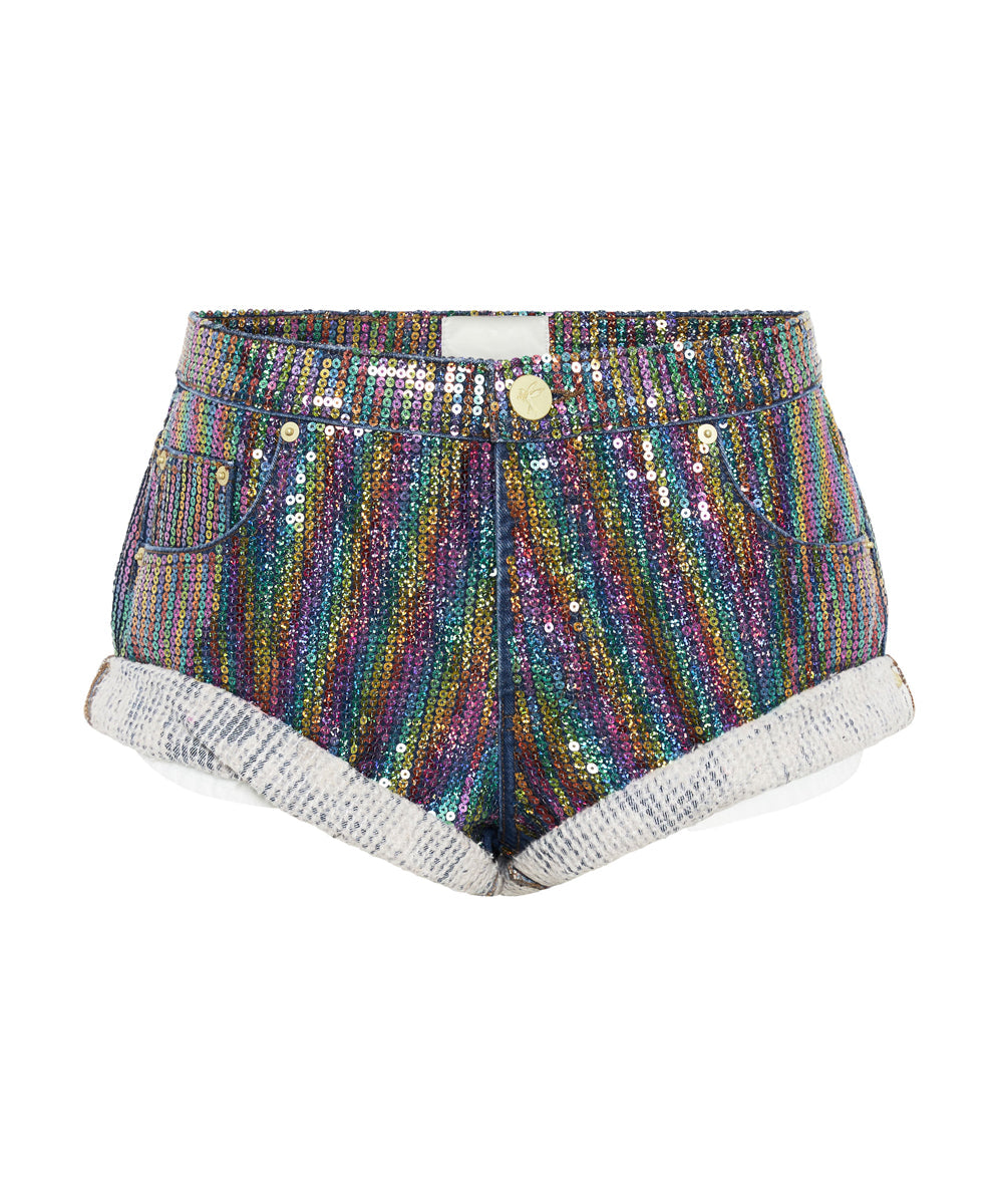 Sequin denim shorts on sale