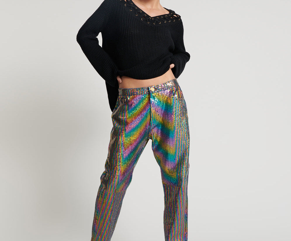 RAINBOW SEQUIN BANDITS RELAXED JEANS
