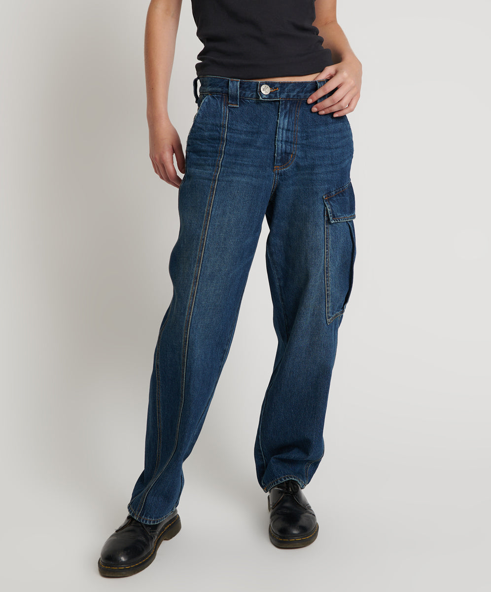 Future Classic New Fiction Low Waist Wide Leg Cargo Denim Jeans - Royal Blue