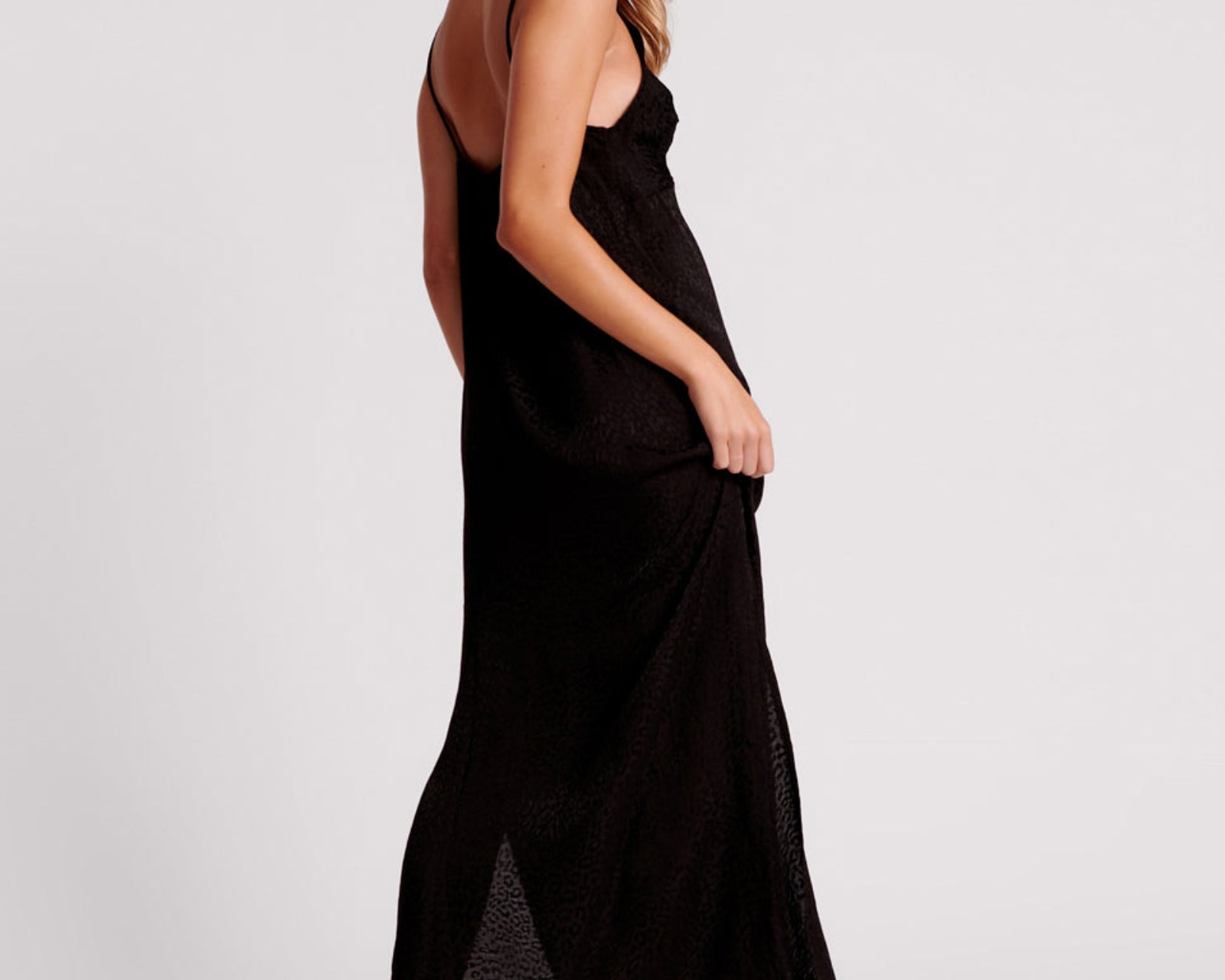 Animal Jaquard Maxi Slip Maxi Dress - Black