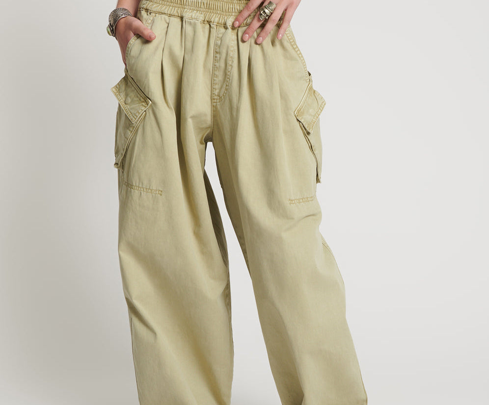 Buy KHAKI WIDE CARGO PARACHUTE PANTS for Women Online in India