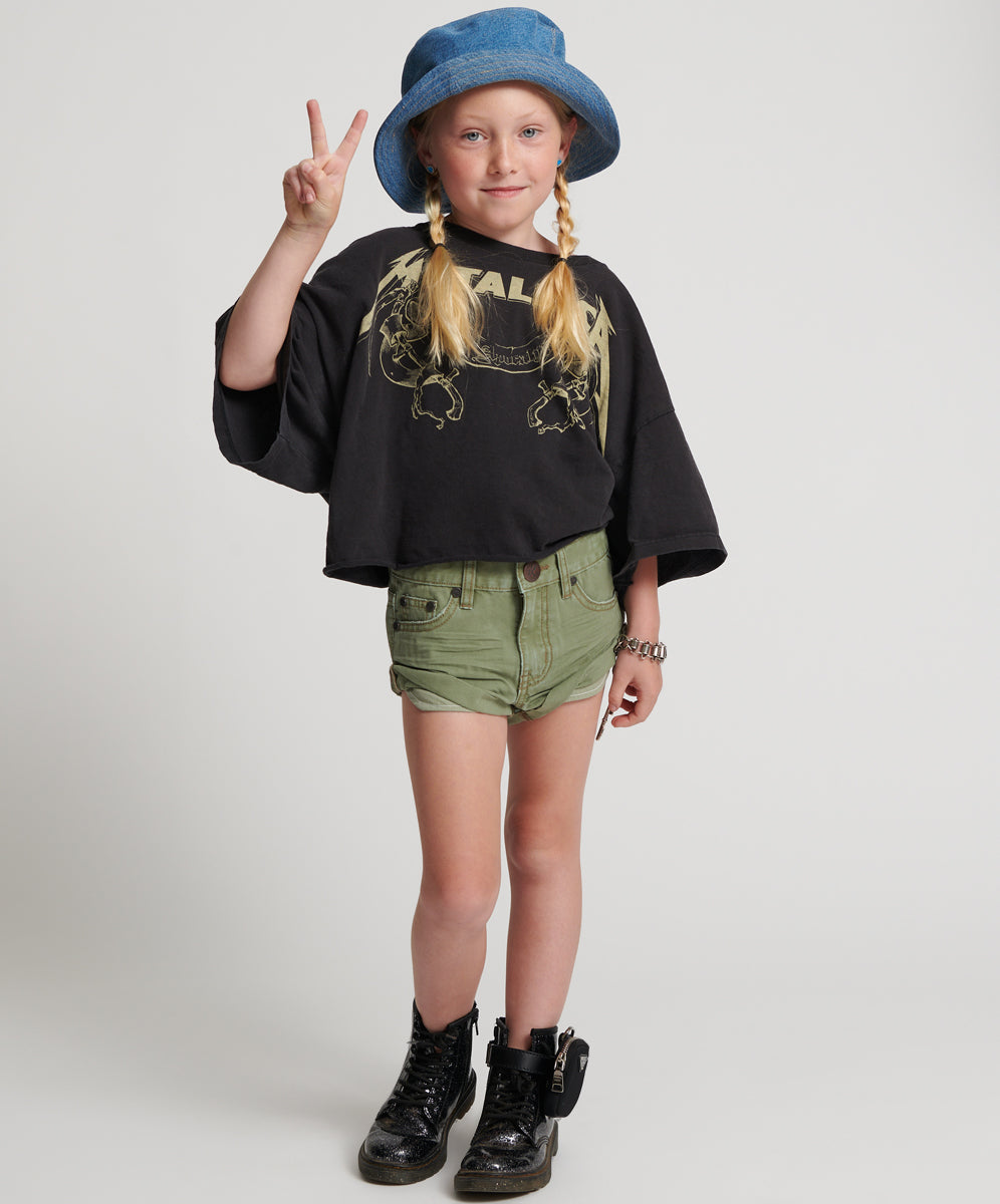 Women's Short Length Denim Shorts Kids Bandits Low Waist Denim Shorts - Super Khaki