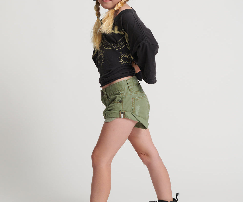 Kids Bandits Low Waist Denim Shorts - Super Khaki