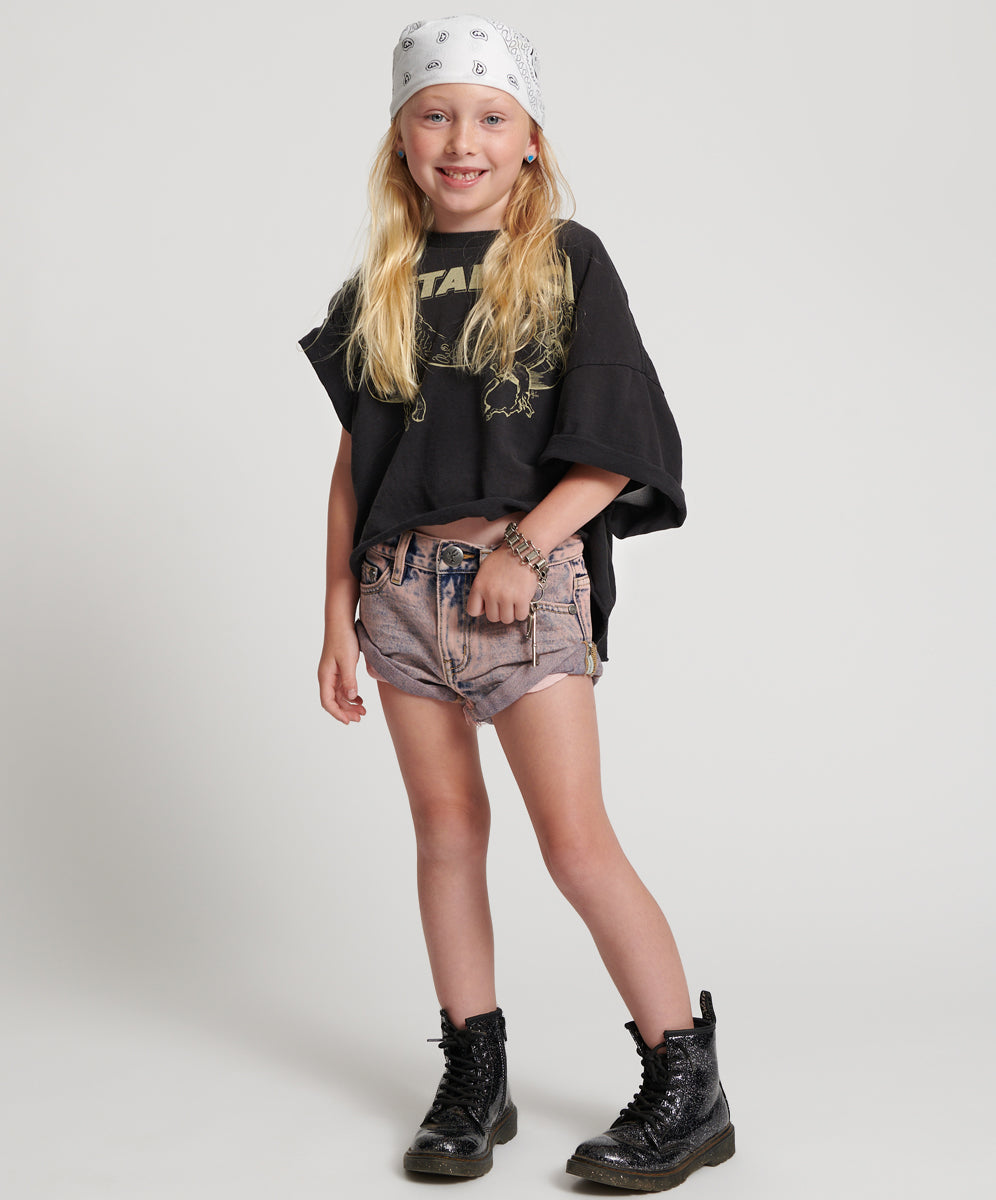 Women's Short Length Denim Shorts Kids Bandits Low Waist Denim Shorts - Dusty Pink