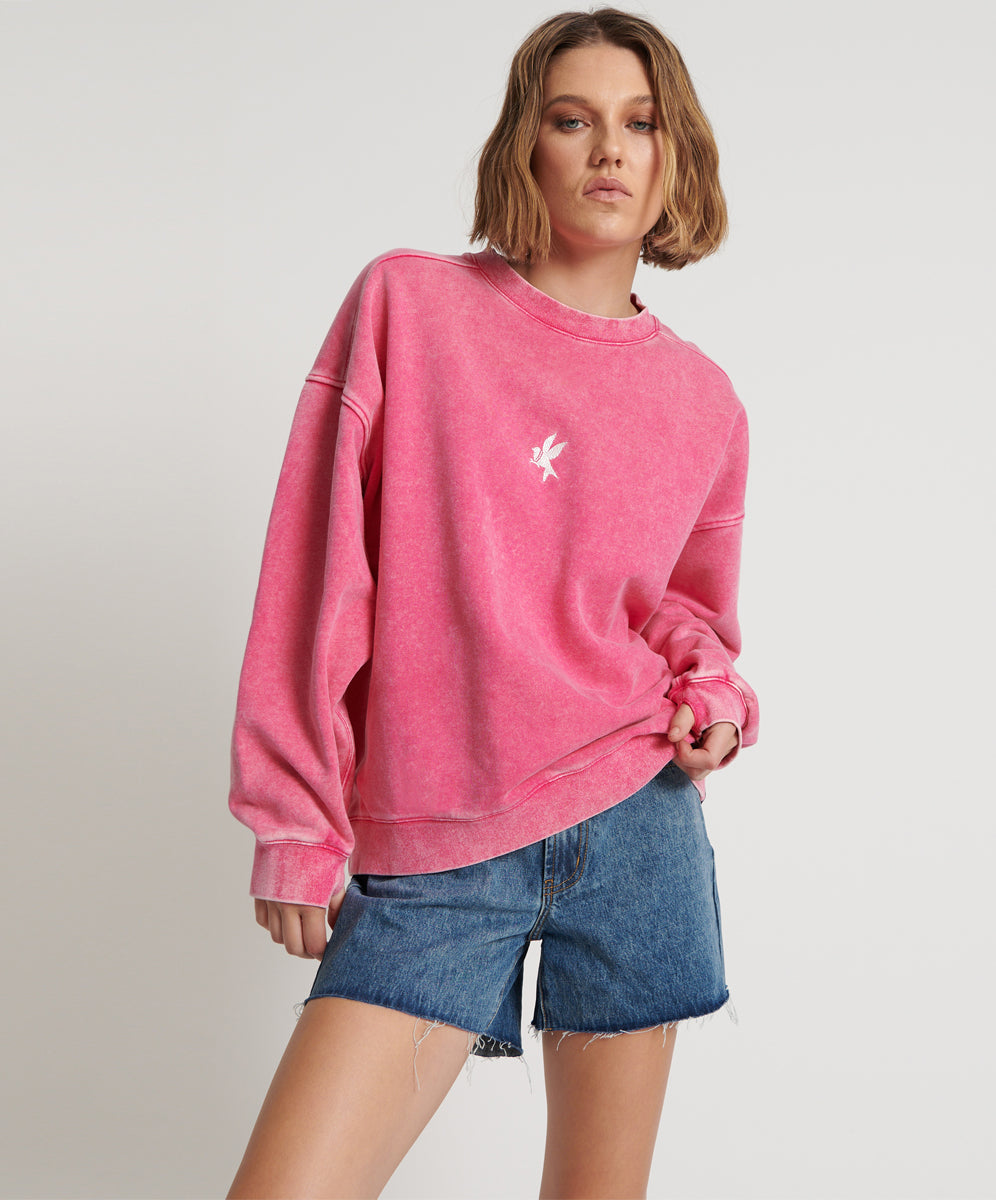 Pink Bower Bird Retro Sweater | One Teaspoon