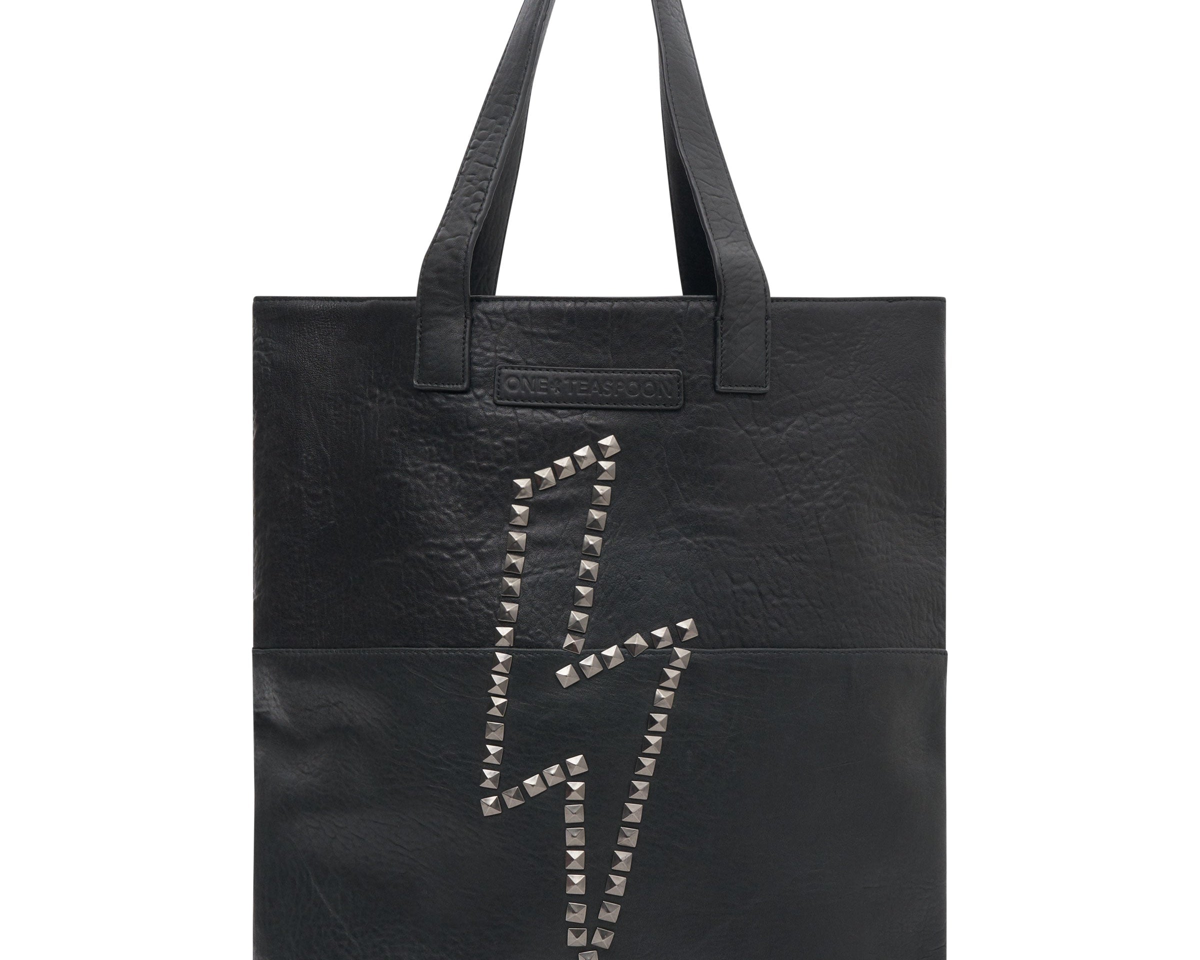 LEATHER STUDDED LIGHTNING BOLT TOTE