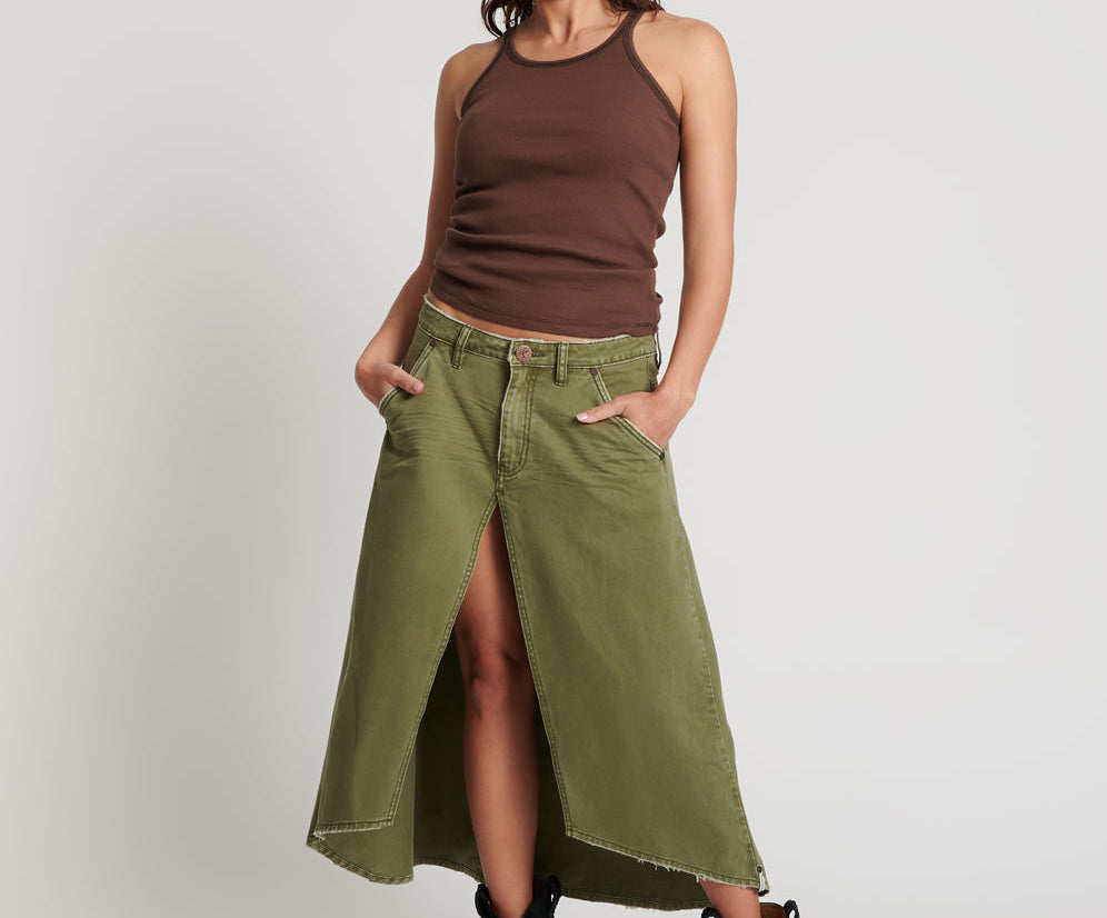 ST KHAKI MRS CARTER LONG DENIM SKIRT