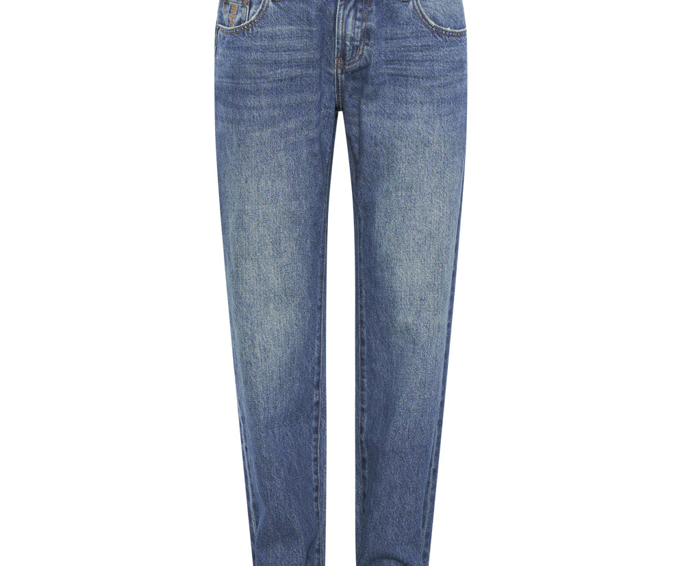 GRITTY BLUE TRUCKERS LOW WAIST STRAIGHT LEG JEANS
