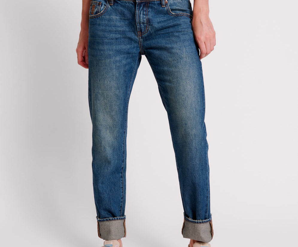 GRITTY BLUE TRUCKERS LOW WAIST STRAIGHT LEG JEANS