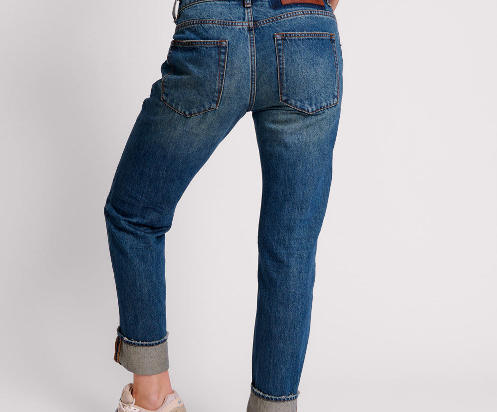 GRITTY BLUE TRUCKERS LOW WAIST STRAIGHT LEG JEANS