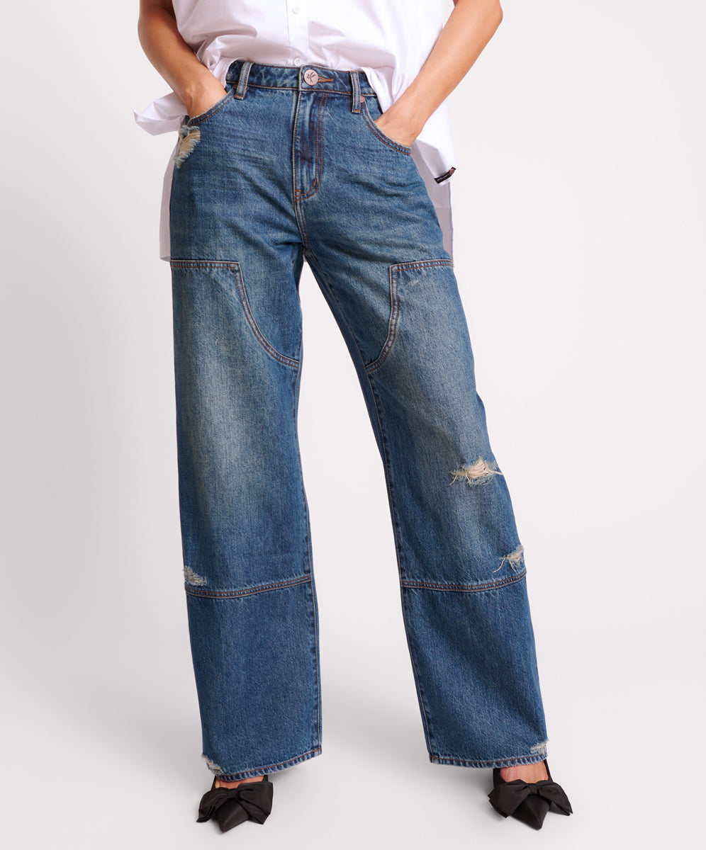 Jackson Mid Waist Wide Leg Denim Jeans - Gritty Blue | One