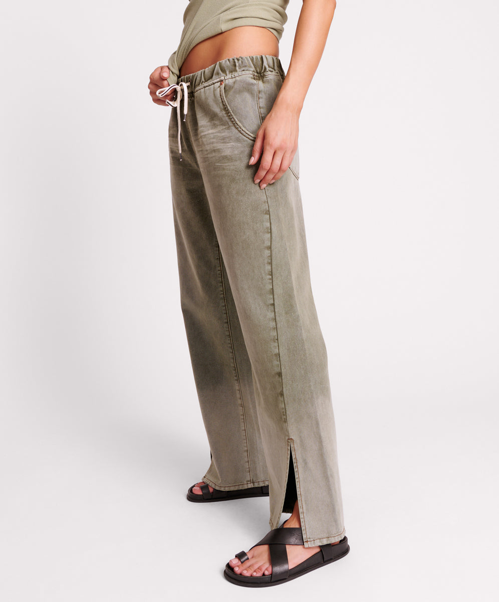 Roadhouse Wide Leg Drawstring Denim Jeans - Old Khaki | One