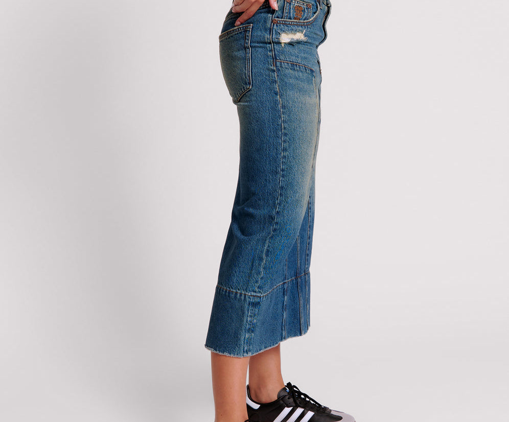 GRITTY BLUE CASSIDY MID WAIST LONG DENIM COLUMN SKIRT