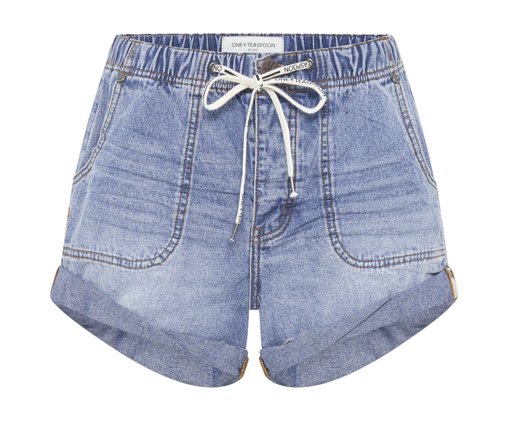 BLUE LILAC SHABBY BANDIT DRAWSTRING BOYFRIEND SHORTS