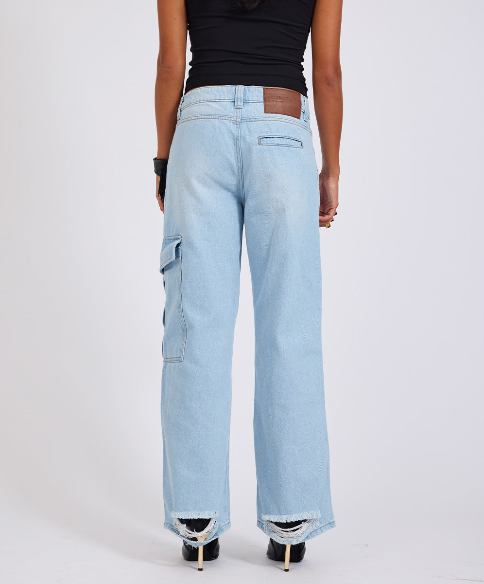 New Fiction Low Waist Wide Leg Cargo Denim Jeans - Cyber