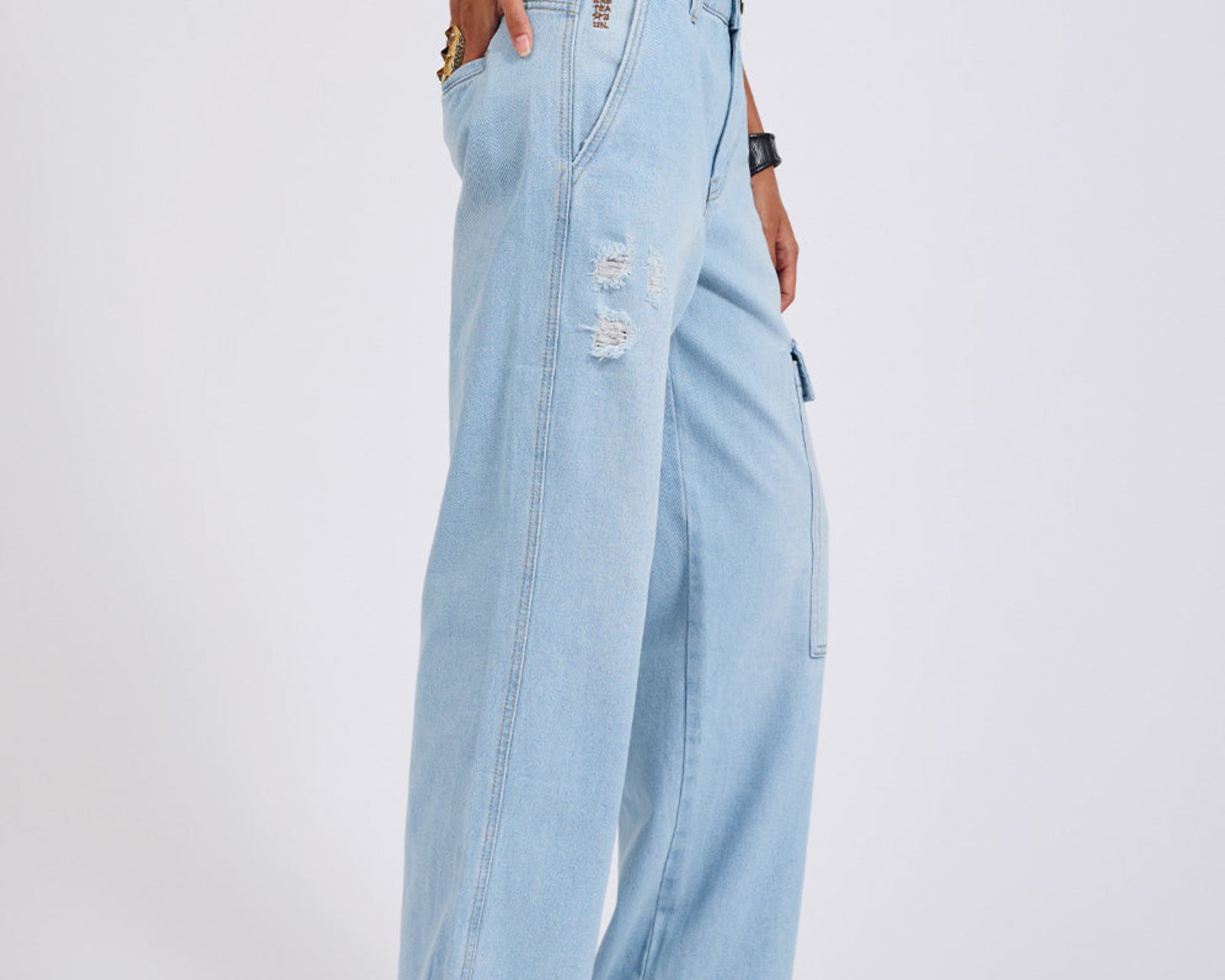 New Fiction Low Waist Wide Leg Cargo Denim Jeans - Cyber Blue