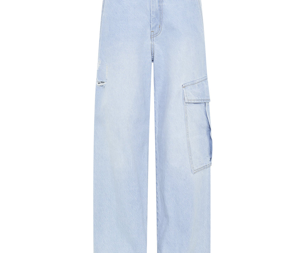 New Fiction Low Waist Wide Leg Cargo Denim Jeans - Cyber Blue
