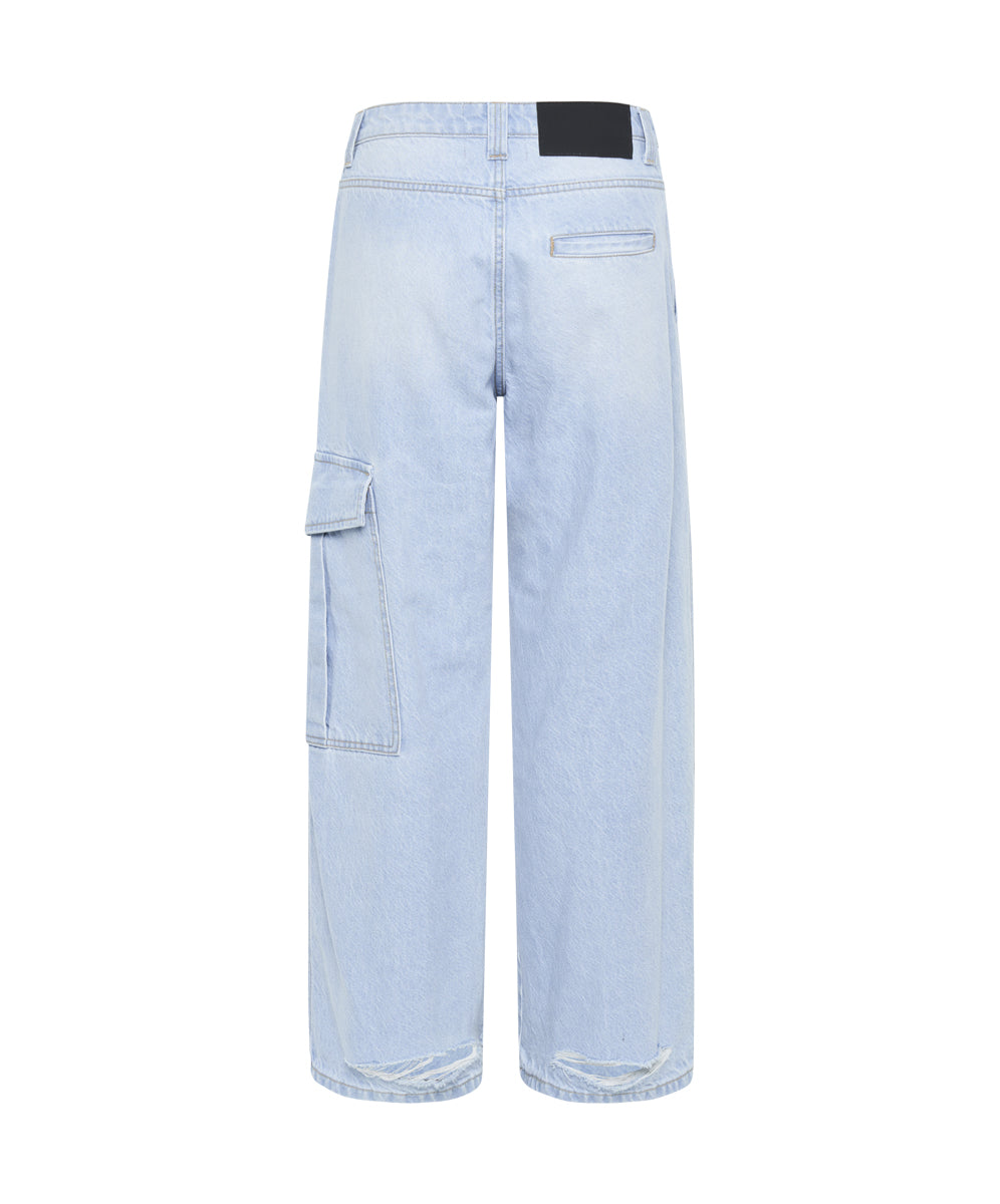New Fiction Low Waist Wide Leg Cargo Denim Jeans - Cyber Blue