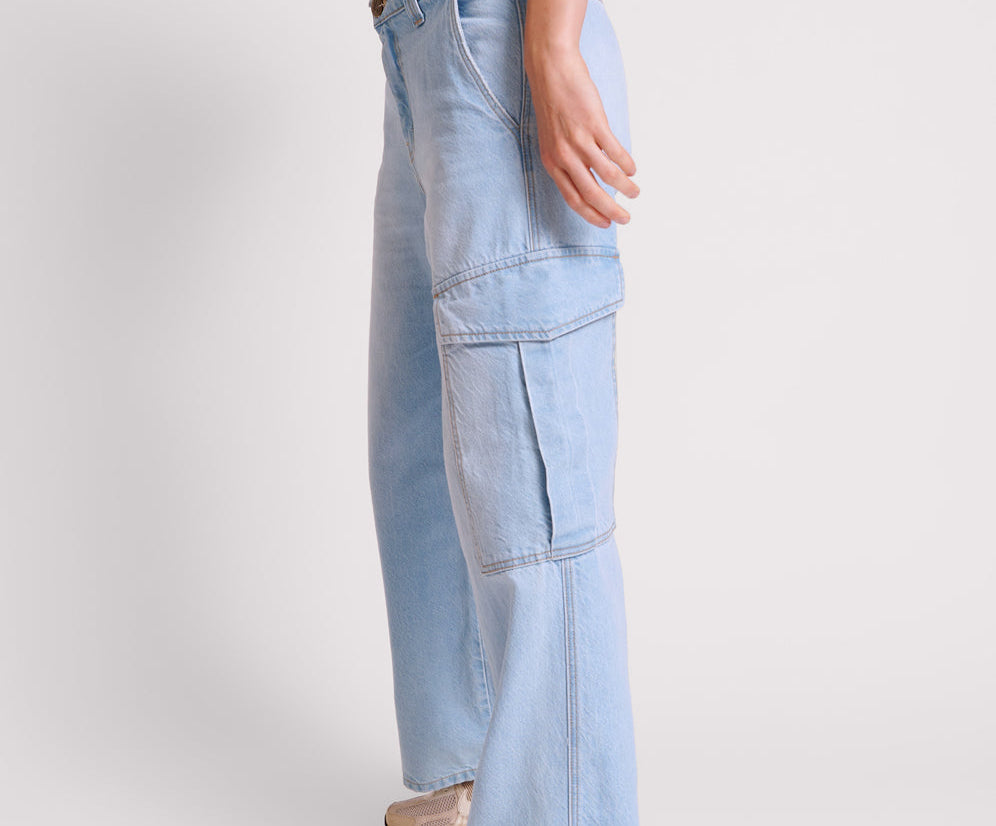 New Fiction Low Waist Wide Leg Cargo Denim Jeans - Cyber Blue