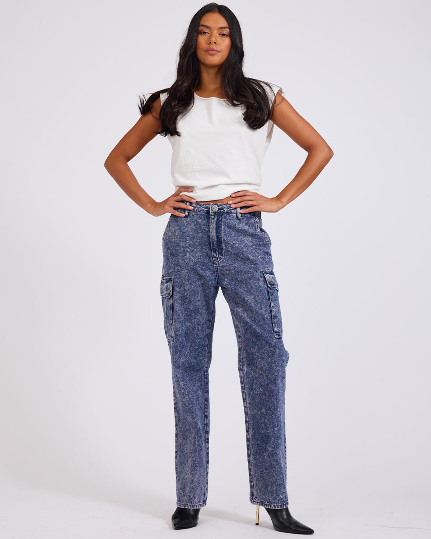 Women's Denim Jeans Cargo Motion Denim Jeans - Purple