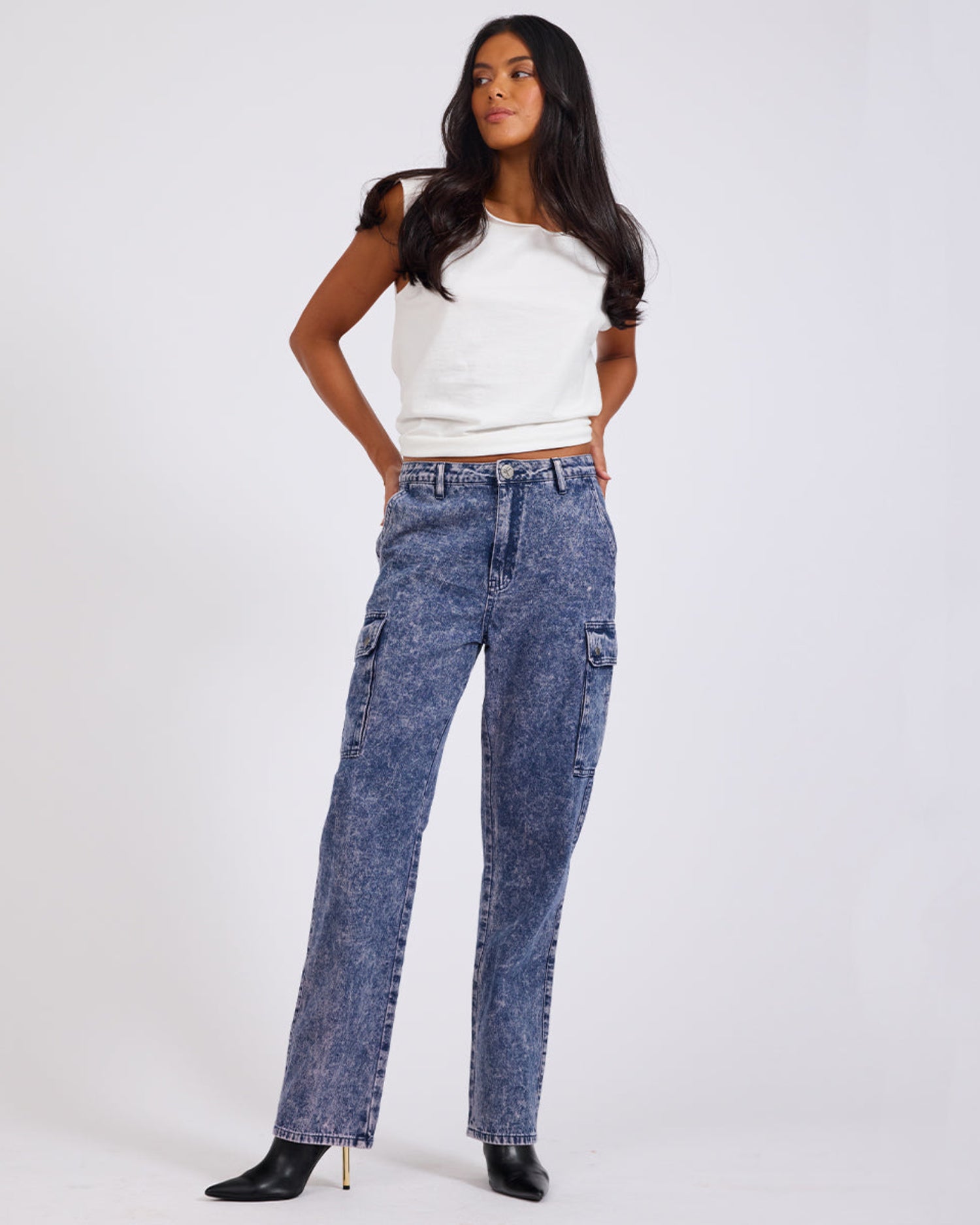 Women's Denim Jeans Cargo Motion Denim Jeans - Purple