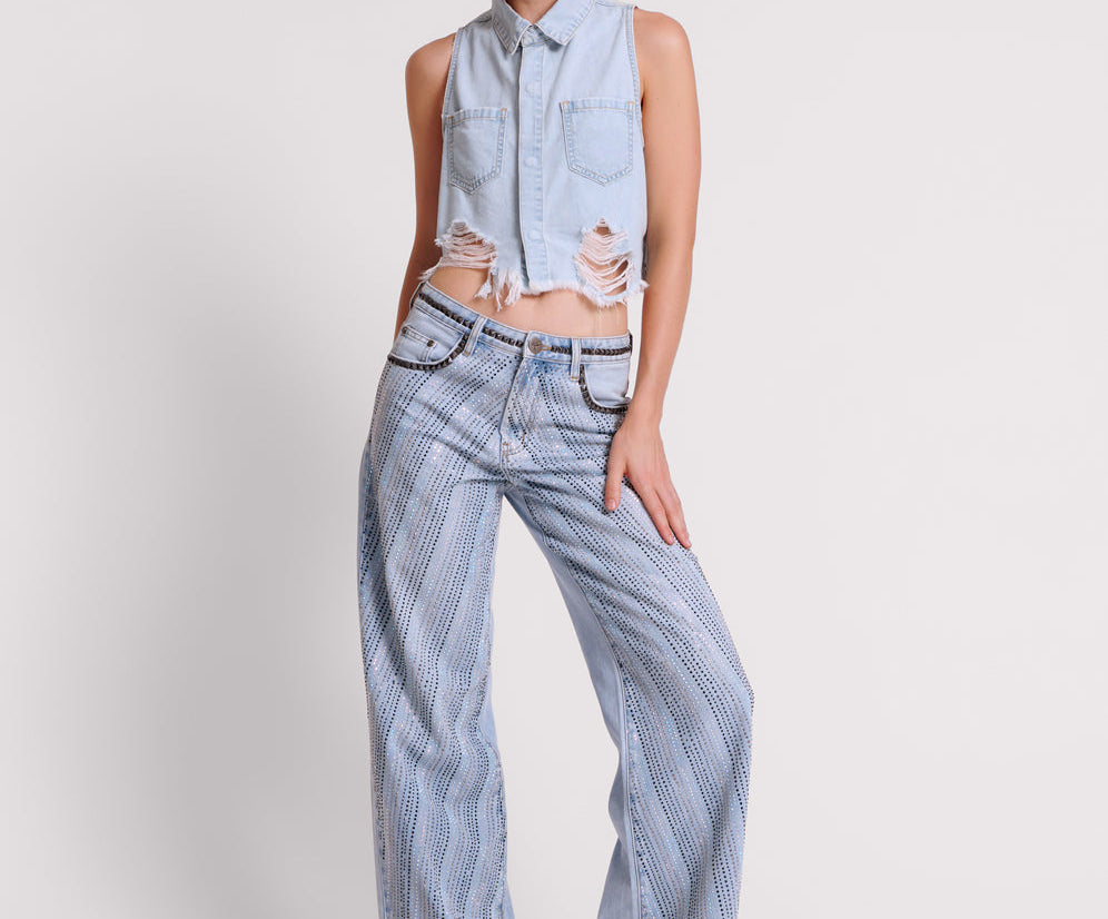 Jackson Mid Waist Wide Leg Denim Jeans - Blue Latte