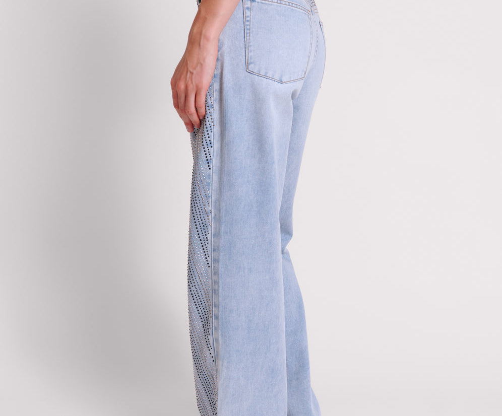 Jackson Mid Waist Wide Leg Denim Jeans - Blue Latte