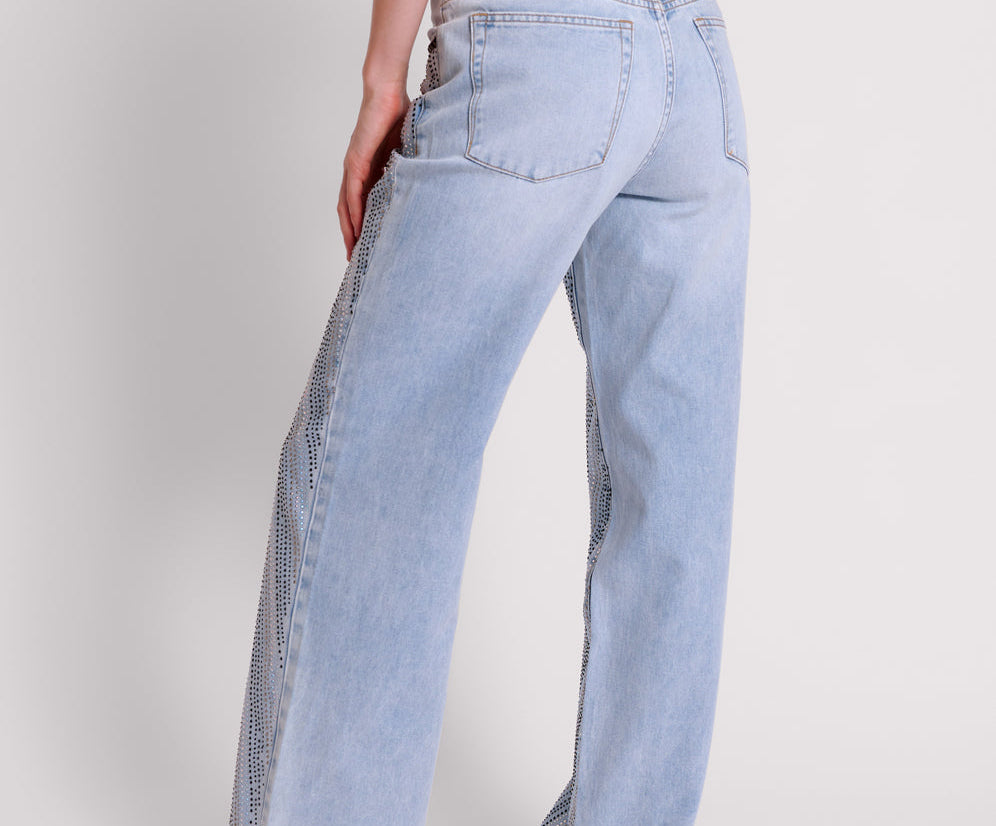 Jackson Mid Waist Wide Leg Denim Jeans - Blue Latte