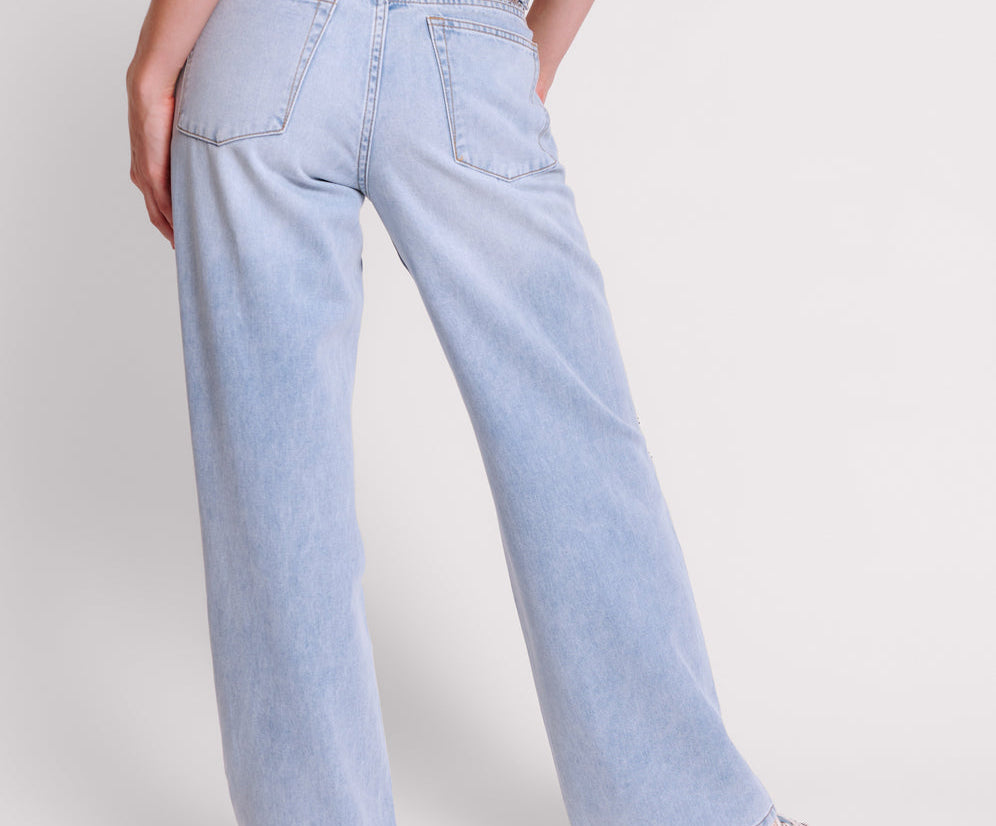 Jackson Mid Waist Wide Leg Denim Jeans - Blue Latte