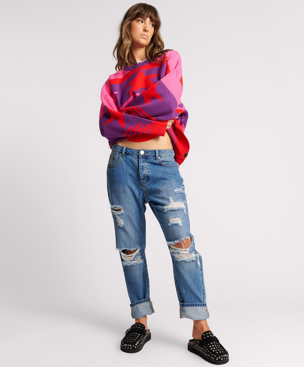 Rodeo Blue Denim Shorts Saints Low Waist Boyfriend Denim Jeans - Midtown Blue