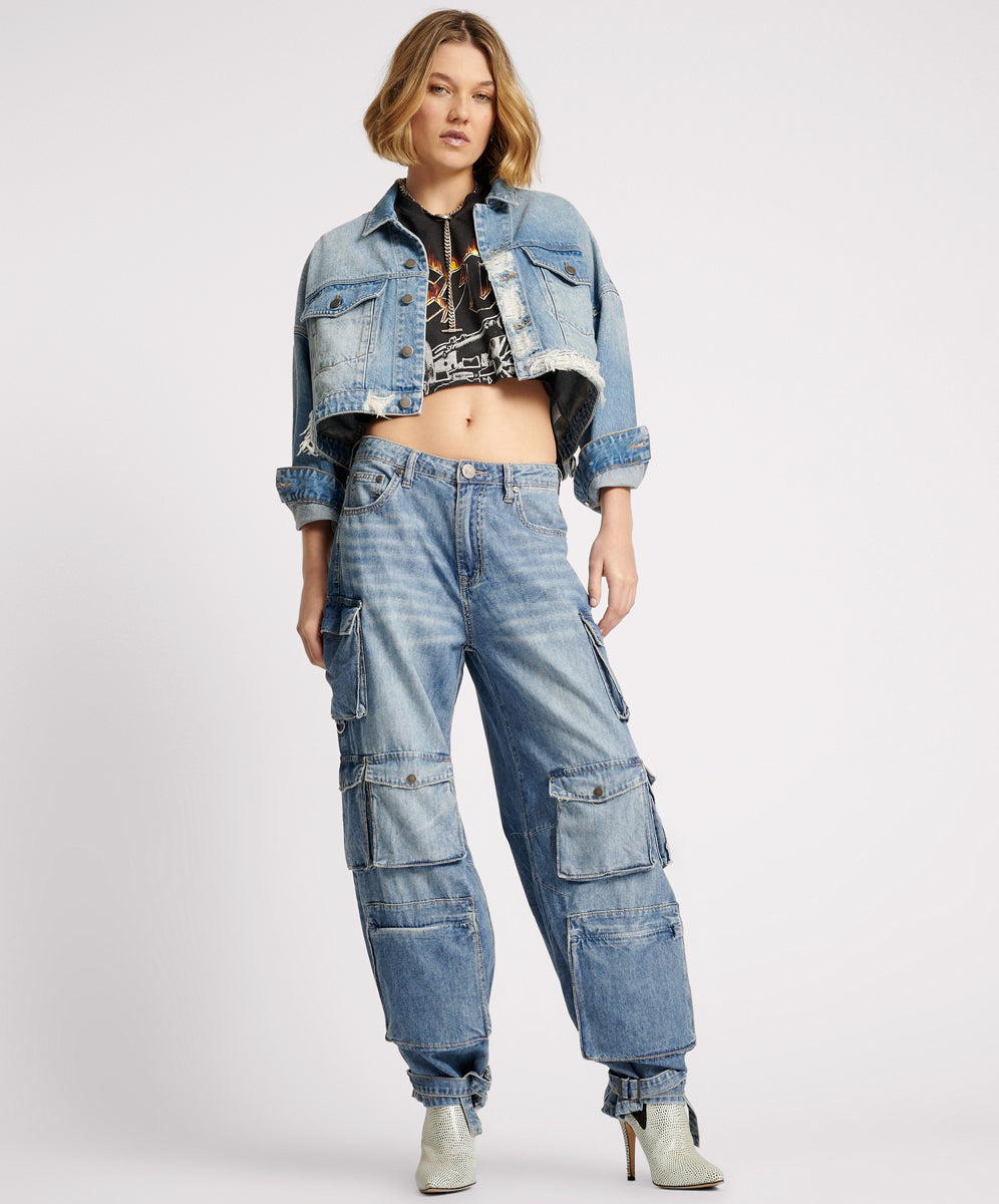 Jeans Sale Epic Cargo High Waist Denim Jeans - Pacifica