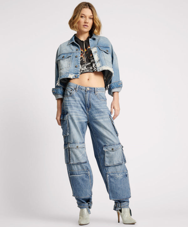 Epic Cargo High Waist Denim Jeans - Pacifica
