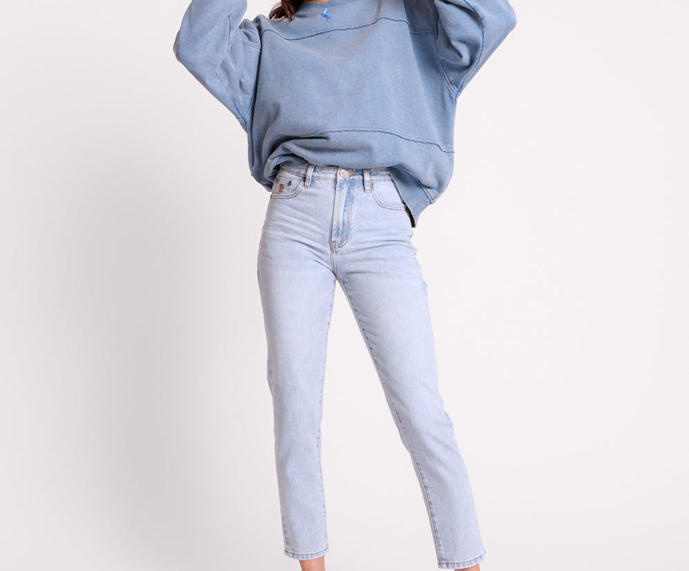 Legends High Waist Mom Fit Denim Jeans - Blue Latte