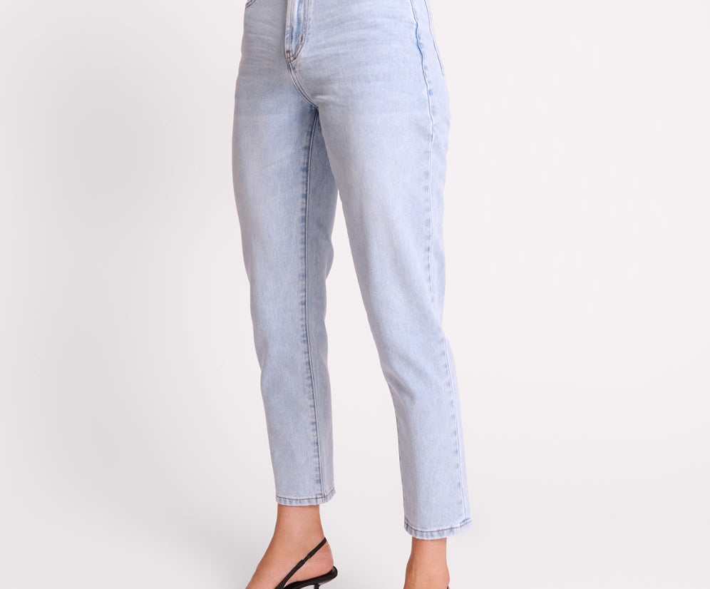 Legends High Waist Mom Fit Denim Jeans - Blue Latte