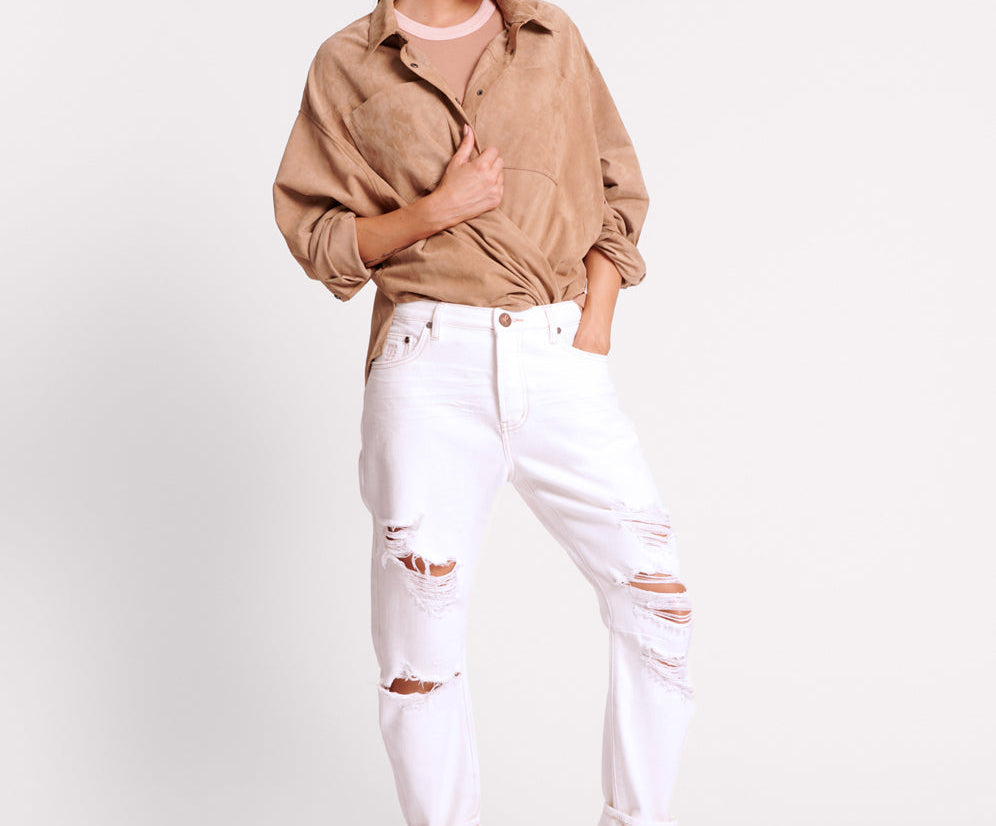 Saints Low Waist Boyfriend Denim Jeans - Pearl