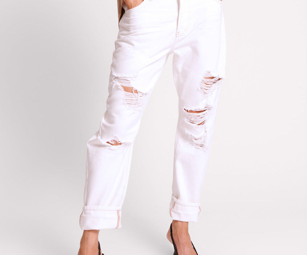 Saints Low Waist Boyfriend Denim Jeans - Pearl