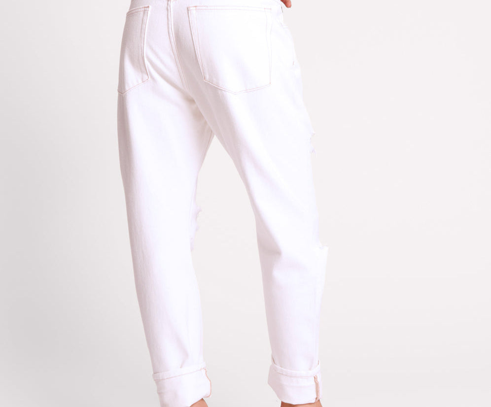 Saints Low Waist Boyfriend Denim Jeans - Pearl