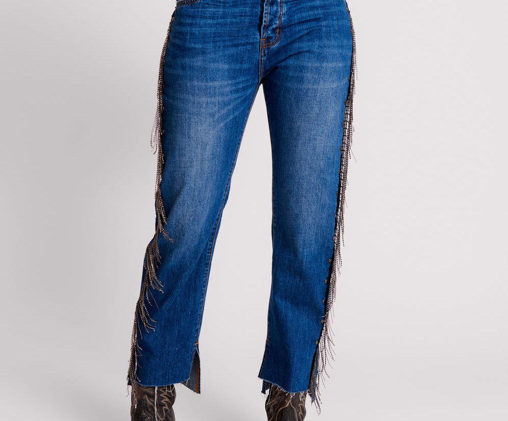 Hooligans Low Waist Relaxed Straight Leg Denim Jeans - Blue Moon