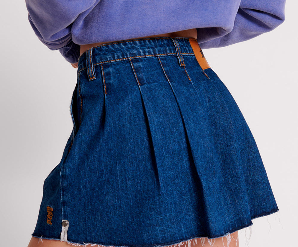 Pleated Denim Skirt Short Pleated Micro Denim Mini Skirt Blue Moon