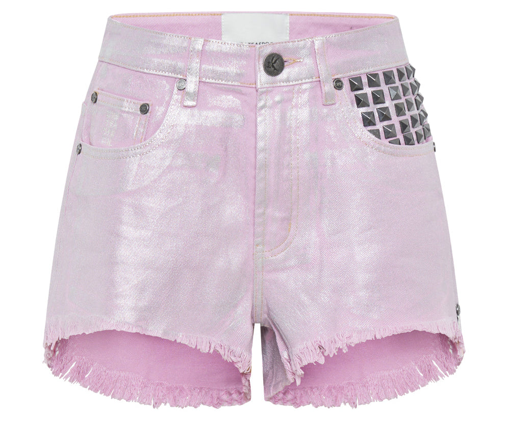 PINK ENVY FOIL BONITAS HIGH WAIST DENIM SHORTS