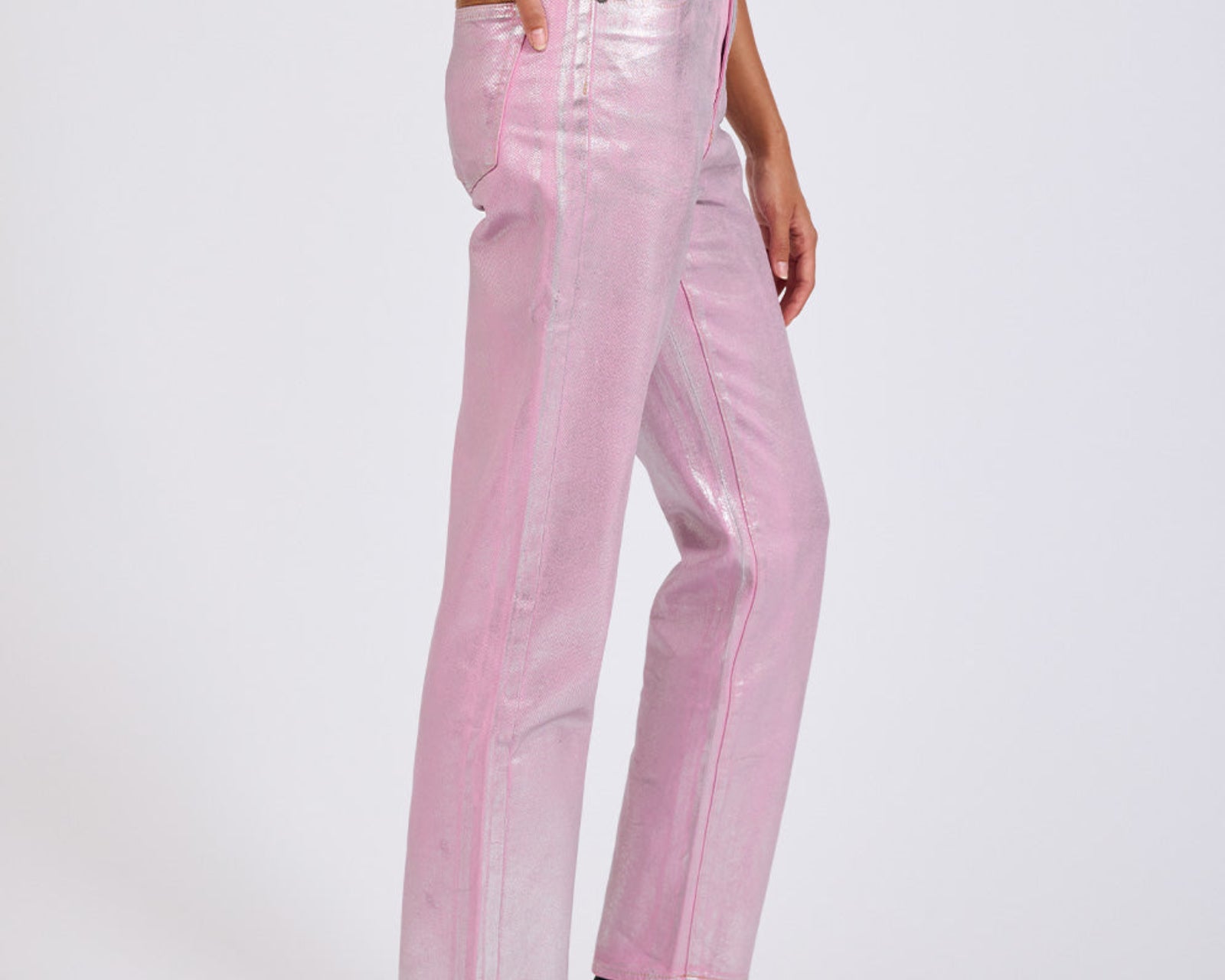 Awesome Baggies High Waist Straight Leg Denim Jeans- Pink Envy Foil