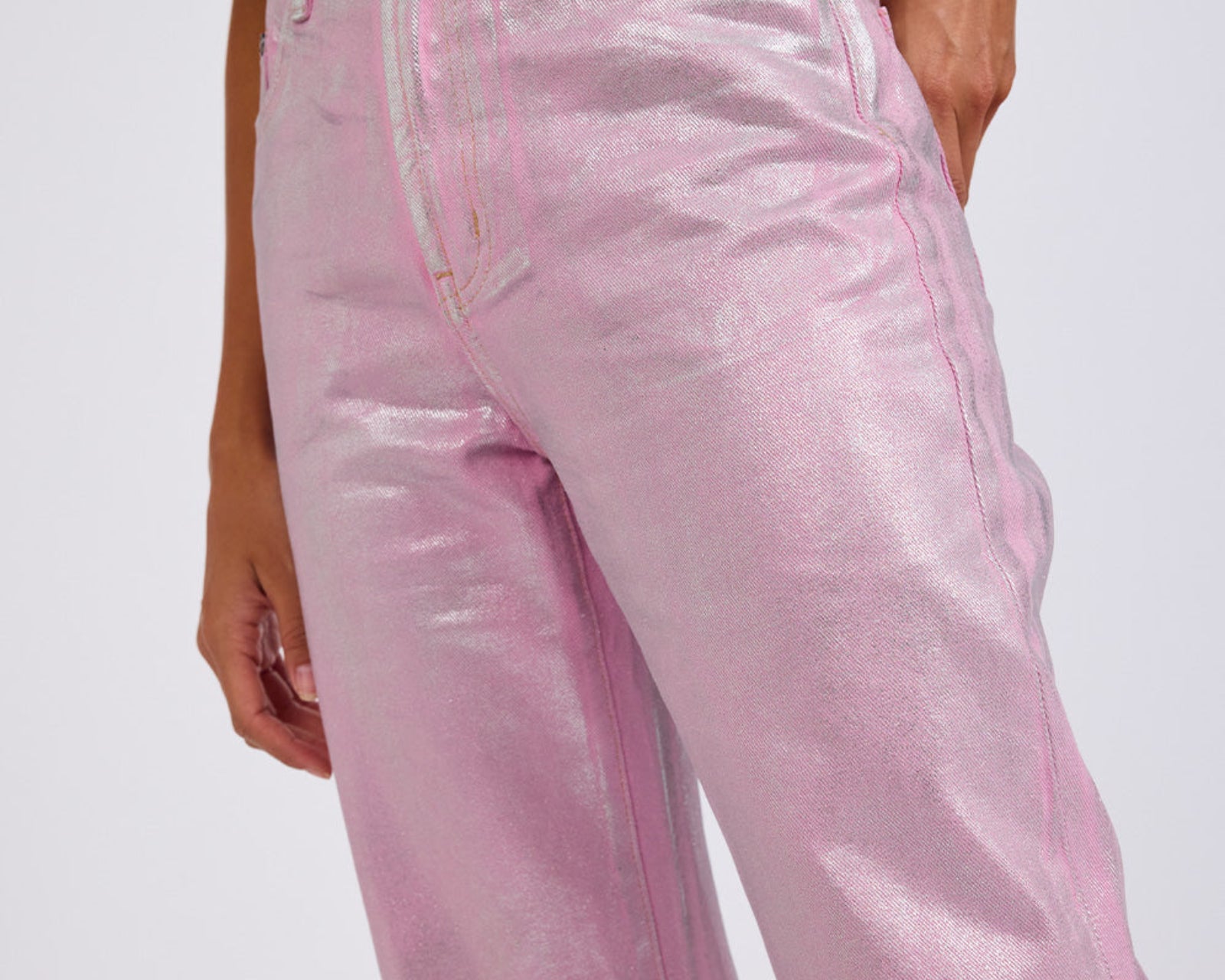 Awesome Baggies High Waist Straight Leg Denim Jeans- Pink Envy Foil