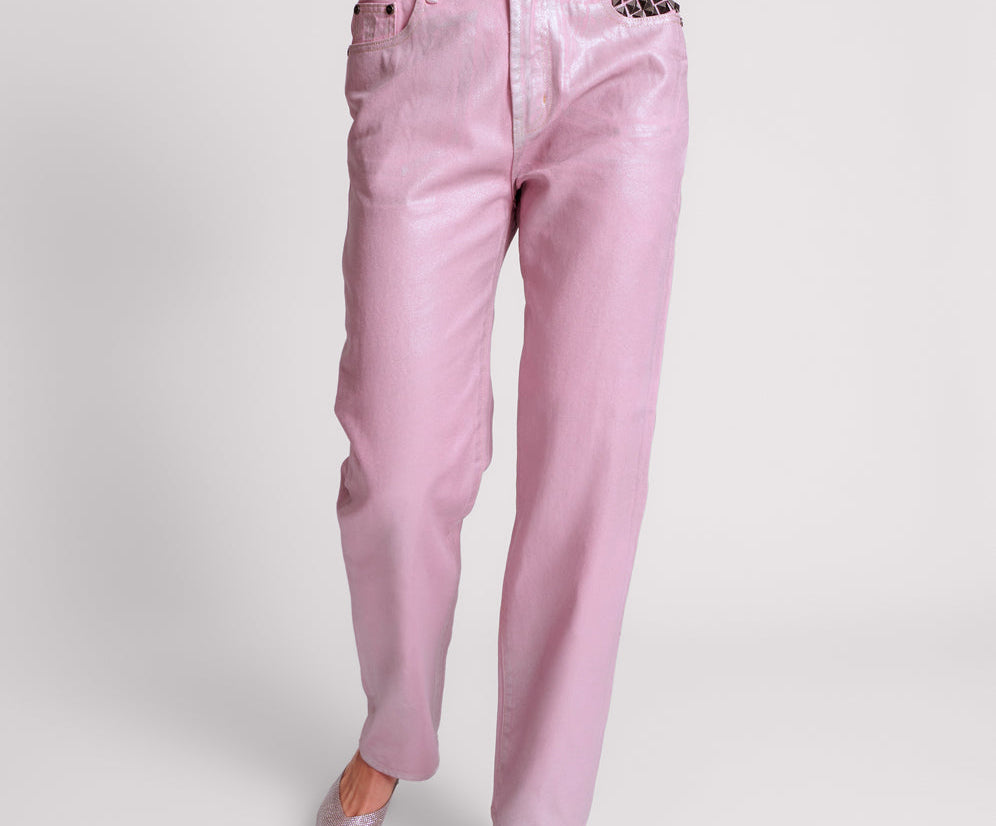 PINK ENVY FOIL AWESOME BAGGIES HIGH WAIST JEANS