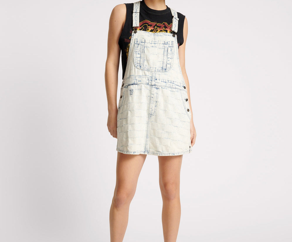 Stanton St Denim Mini Pini Dress - White Check | One Teaspoon USA Stanton St Denim Mini Pini Dress - White Check | One Teaspoon USA