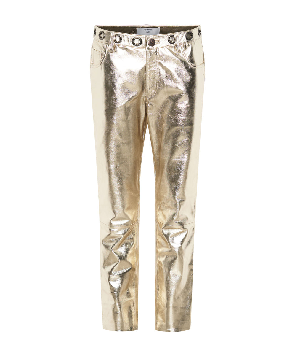 Last Stock GOLD LEATHER HEART BREAK HOTEL DROP CROTCH PANTS
