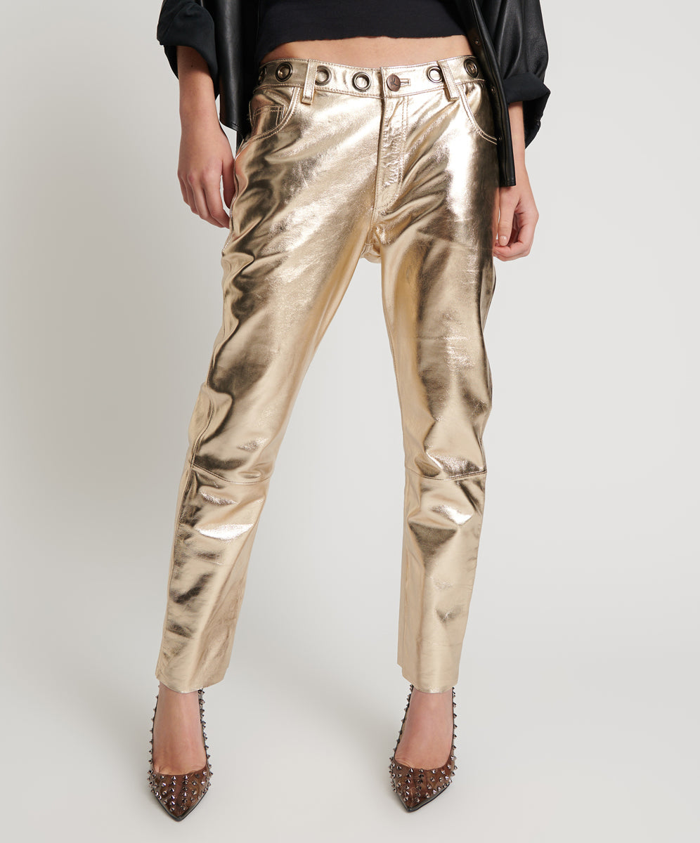 Last Stock GOLD LEATHER HEART BREAK HOTEL DROP CROTCH PANTS