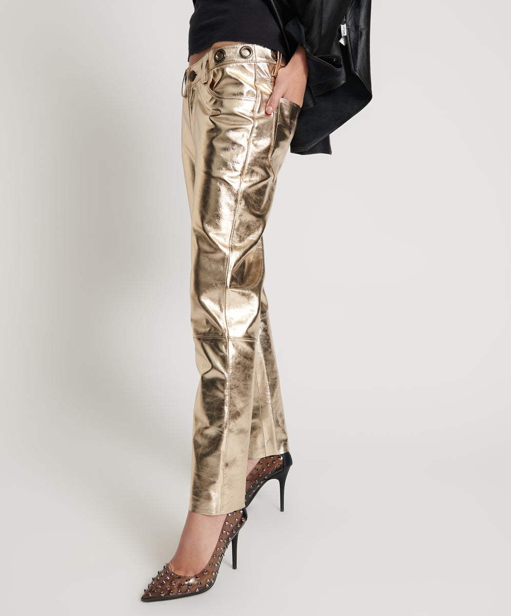 Gold Leather Heart Break Hotel Drop Crotch Pants | One Teaspoon USA
